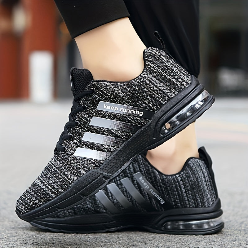 Lace-up Sneakers With Air Cushion, Striped Athletic Shoes